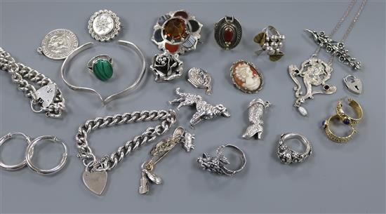 A small group of silver and other jewellery including bracelets, rings, earrings etc.